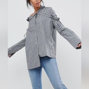 Daisy Street Tall Gingham Off
Shoulder Shirt